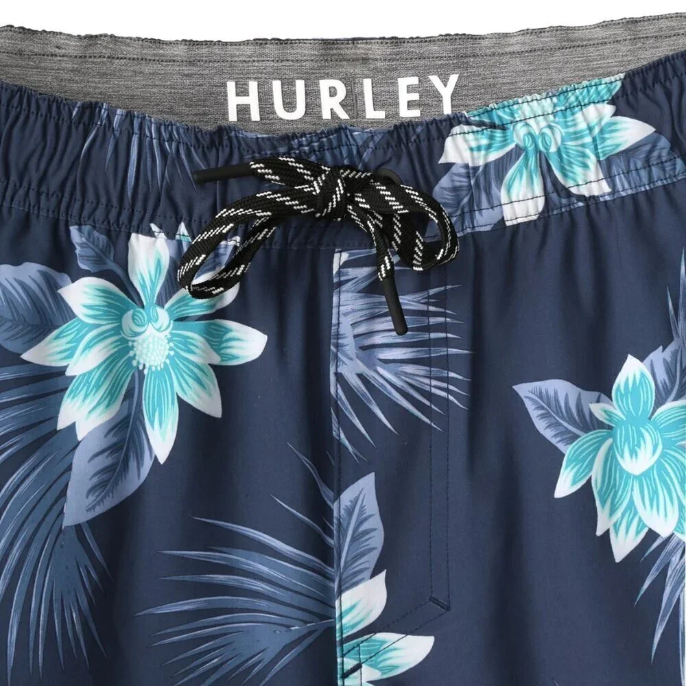 Hurley Mens Swim Short Blue Floral Hawaiian Print